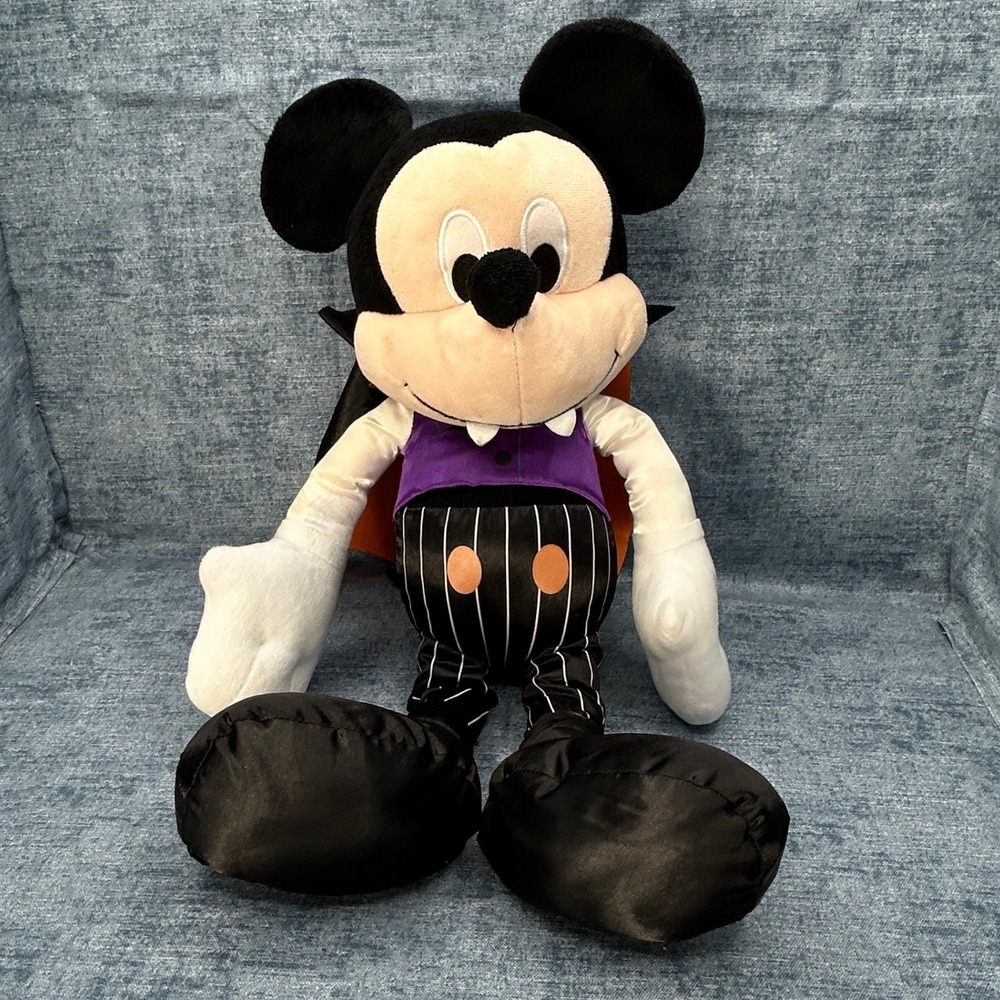 Disney Mickey Mouse Vampire Plush Halloween Dracula Pinstripe Suit Cape 12in